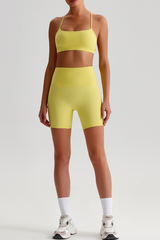Women Bare Feel Halterneck Bra & High Rise Fitness Shorts Yoga Set