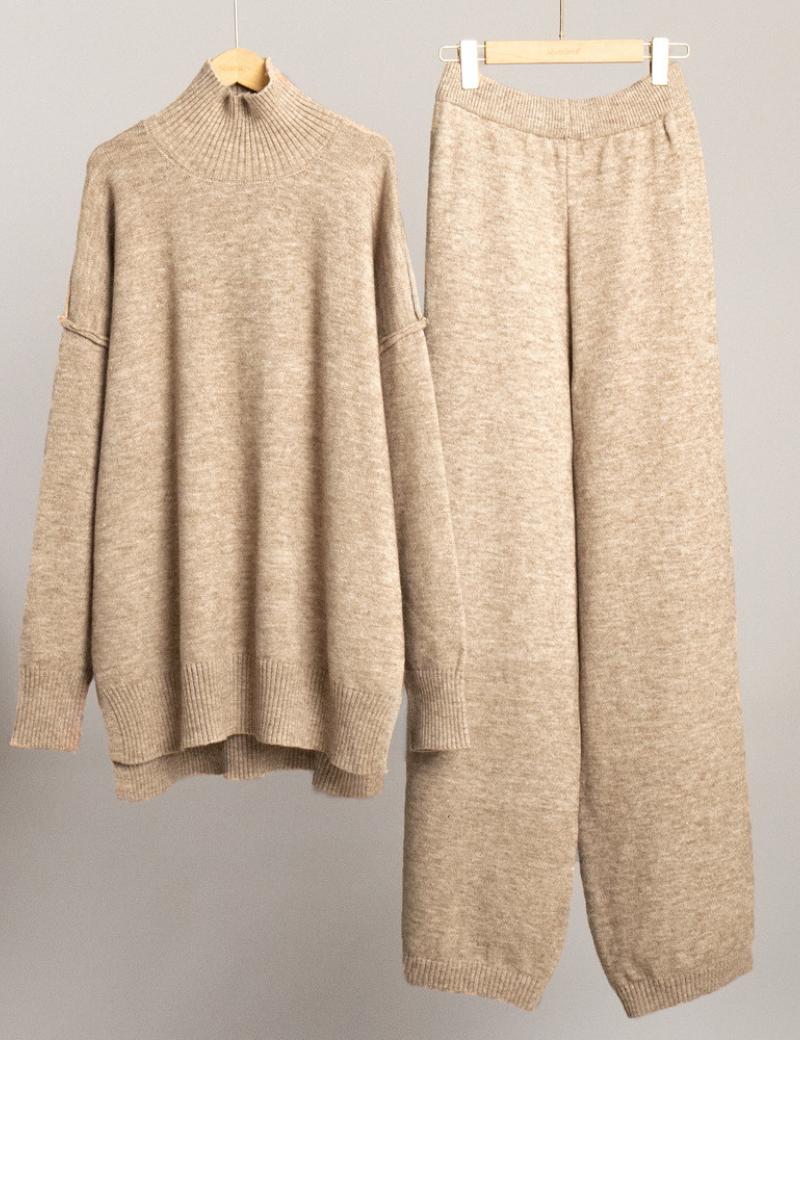 Thick-knit long pants set
