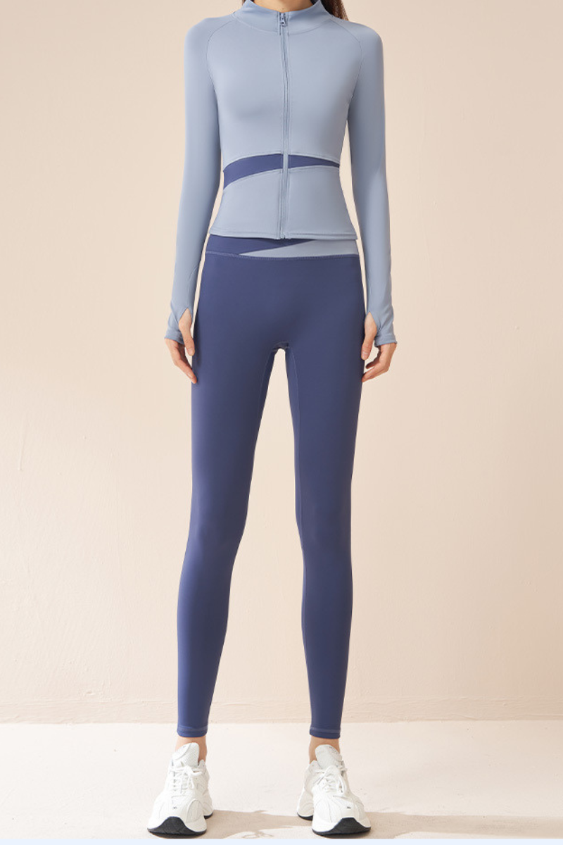 Women Color Block 3-Piece Sport Sets:Bra & Jacket & Leggings