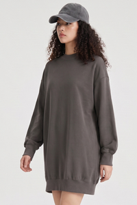 Women's Fall 100% Cotton Drop-Shoulder Long Sweatshirt Dress