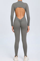 Women Zipper Long Sleeve Long Pants Nude Outfit Fitness Sports Tight Yoga Jumpsuit