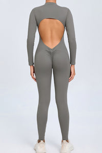 Women Zipper Long Sleeve Long Pants Nude Outfit Fitness Sports Tight Yoga Jumpsuit