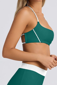 Contrast Halter T-Back Cutout Square Neck Sports Bra