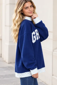 Women's Fall Custom Polka Dot Embroidery Mockneck Sweatshirt