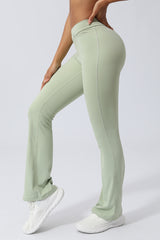 Women V Cross Waist Pleated Flare Yoga Pants