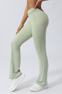 Women V Cross Waist Pleated Flare Yoga Pants
