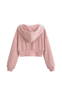 Women's Spliced Hooded Zip Up Cropped Cardigan Sweatshirt