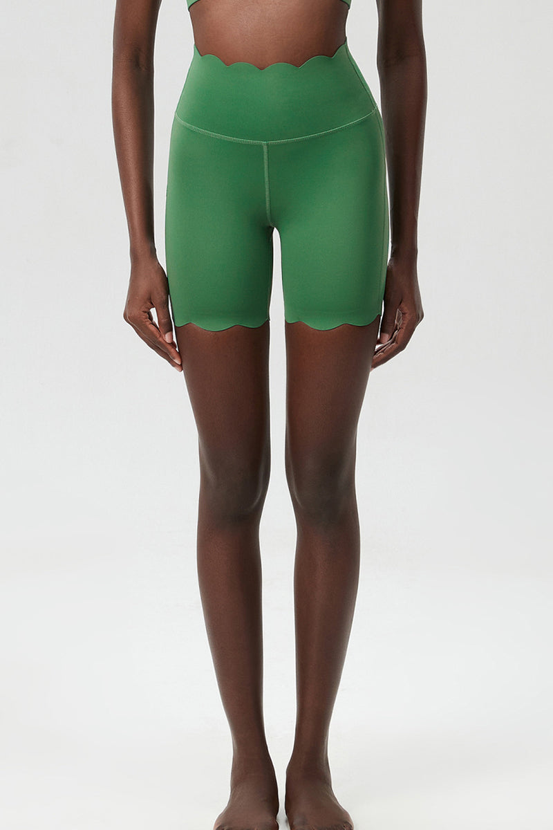 Women Wave-Edged High-Waist Quick-Dry Tight-Fit Yoga Cycling Mid-Length Sports Shorts