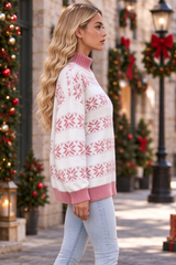 Women Christmas Snowflake Mock Neck Sweater No Cotton Lining