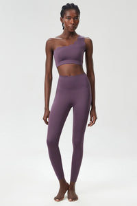 Women Wave Hem Liquid Yoga Set - One-Shoulder Bra & Sculpting Leggings