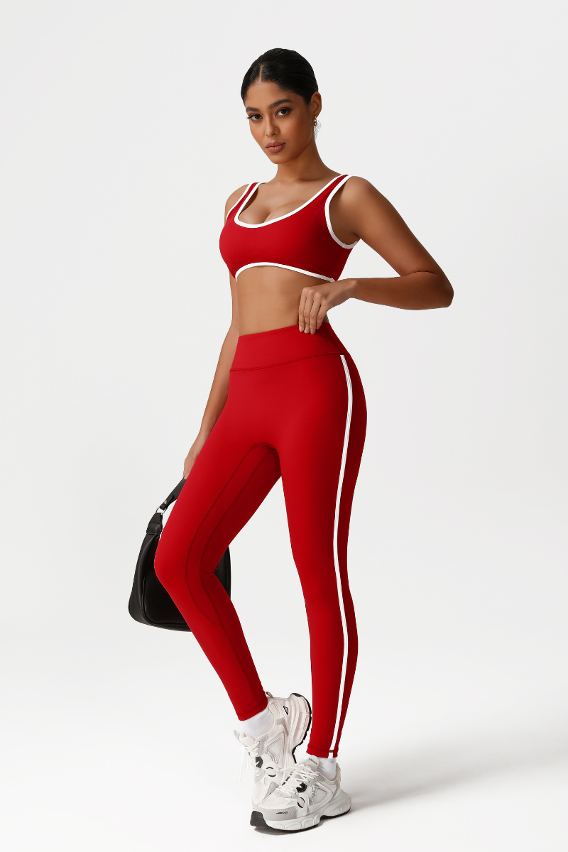 Women High-Waisted Color-Block Butt-Lifting Yoga Set: Sports Bra + 9/10 Leggings