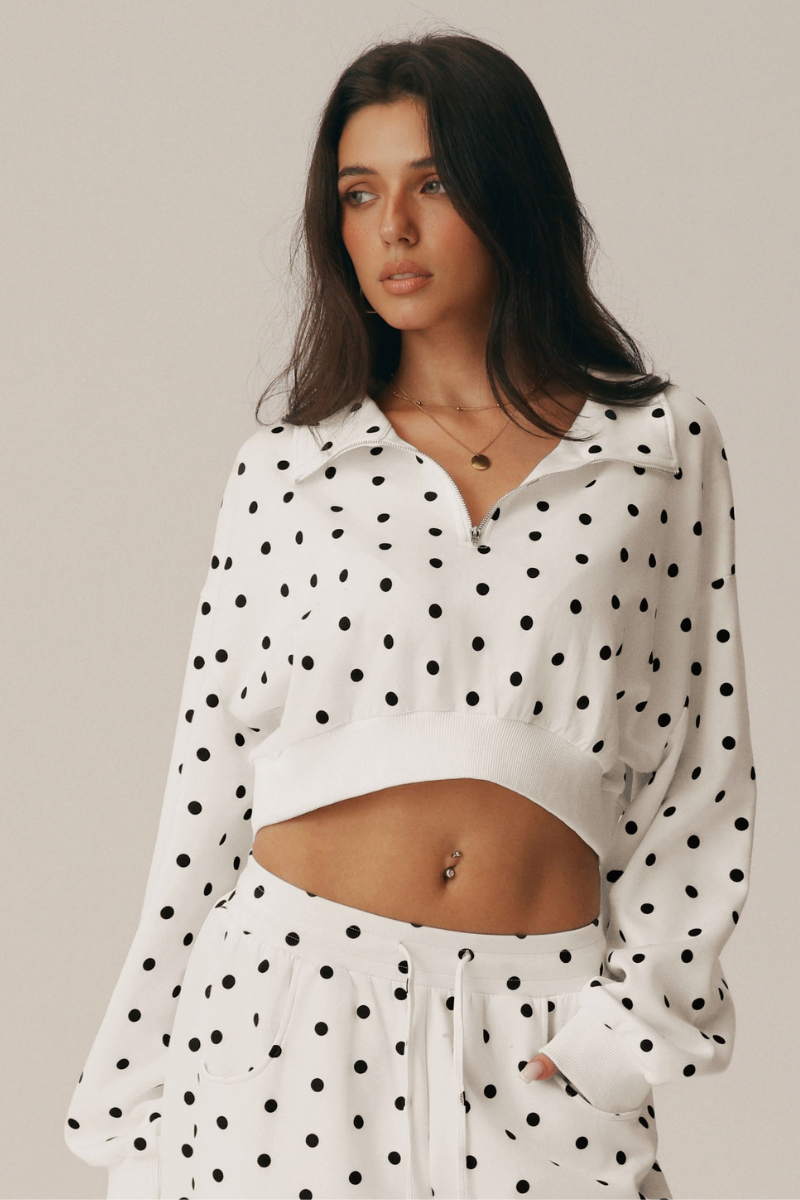Women's Fall Polka Dot Cropped  1/4 Zip Sweatshirt