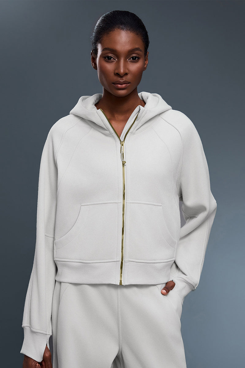 Women Fleece-Lined Zip-Up Hoodie Warm Loose Casual Sportswear