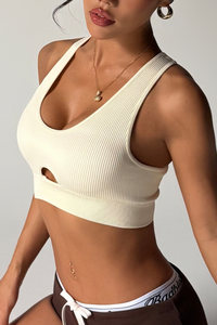 Women U-neck Cutout Widestrap Solid Sport Bra