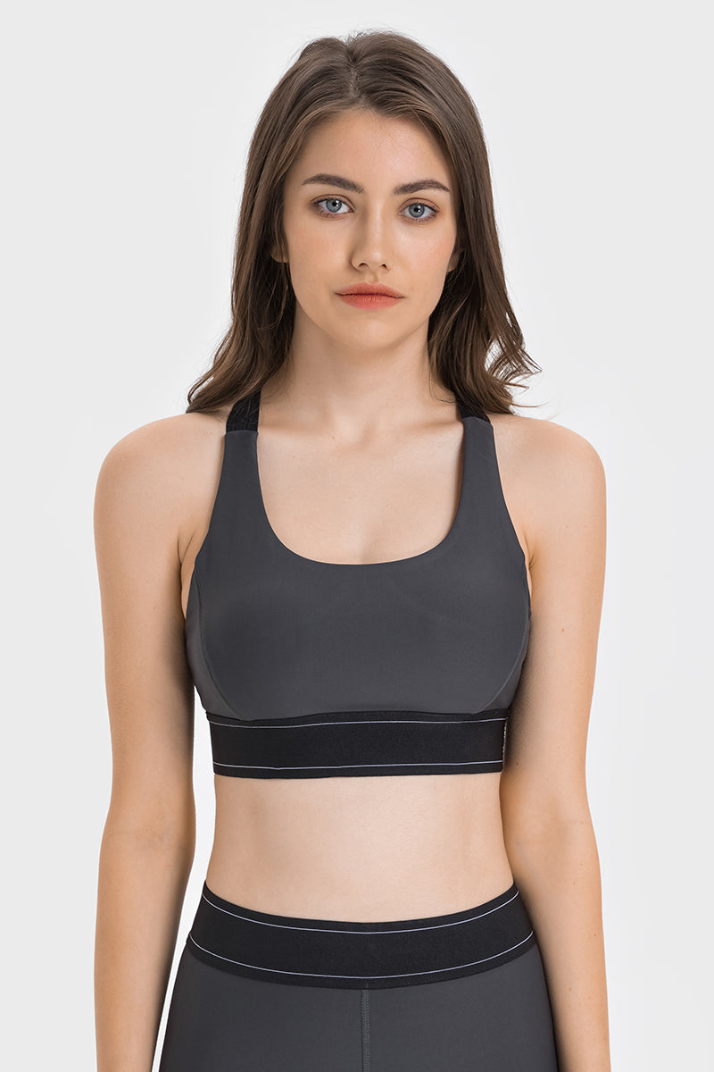 Women's Color Clash Adjustable Strap Sports Bra