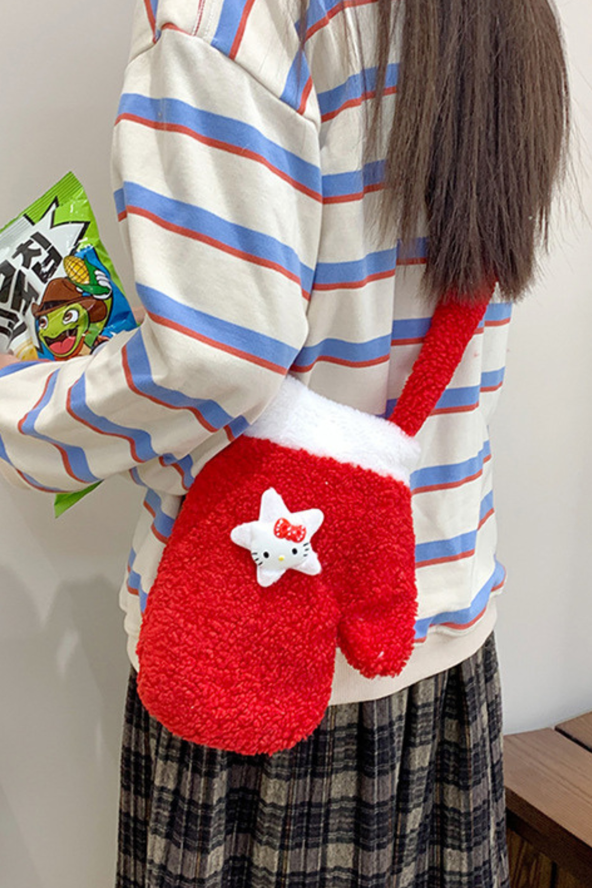 Christmas Red Glove Shape Warm Plush Crossbody Bag