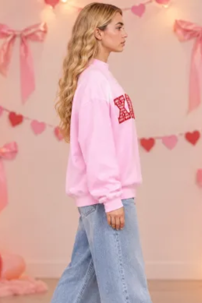 Women's Fall Pink Valentines Day Mock Neck Sweatshirt