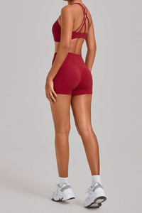 Women's Yoga Set:Cross Back Bra And High-Waist Shorts