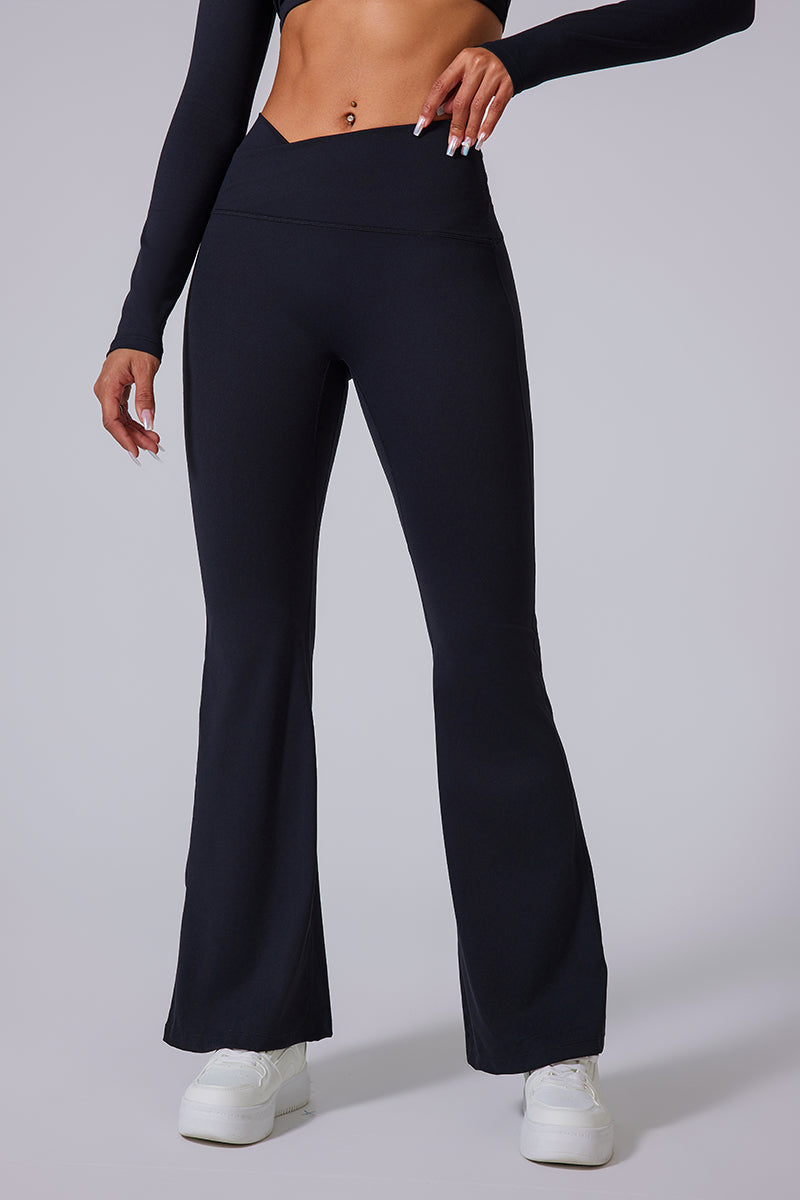 Women'S Crossover High-Waisted Brushed Plastic Yoga Bell Bottoms