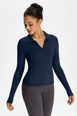 Women Modal Henley Collar Button Down Slim Fit Long Sleeve Yoga Top