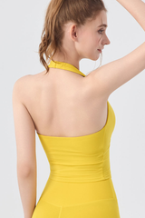 Women's Solid Color Halter Deep V Cropped Yoga Tank Top