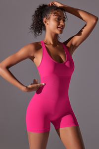 Women’s Athletic U-neck  Solid Backless Jumpsuits