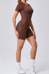 Women One-Piece Tight Short-Sleeved Hollow Back Stereo Beauty Fitness Yoga Sports Jumpsuit