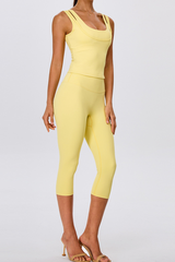 Women's Yoga Sets:Fake Two-Piece Tank Top & Capri Leggings