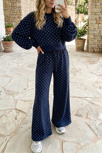 Women's Fall Set:Polka Dot Cropped Sweatshirt And Pants