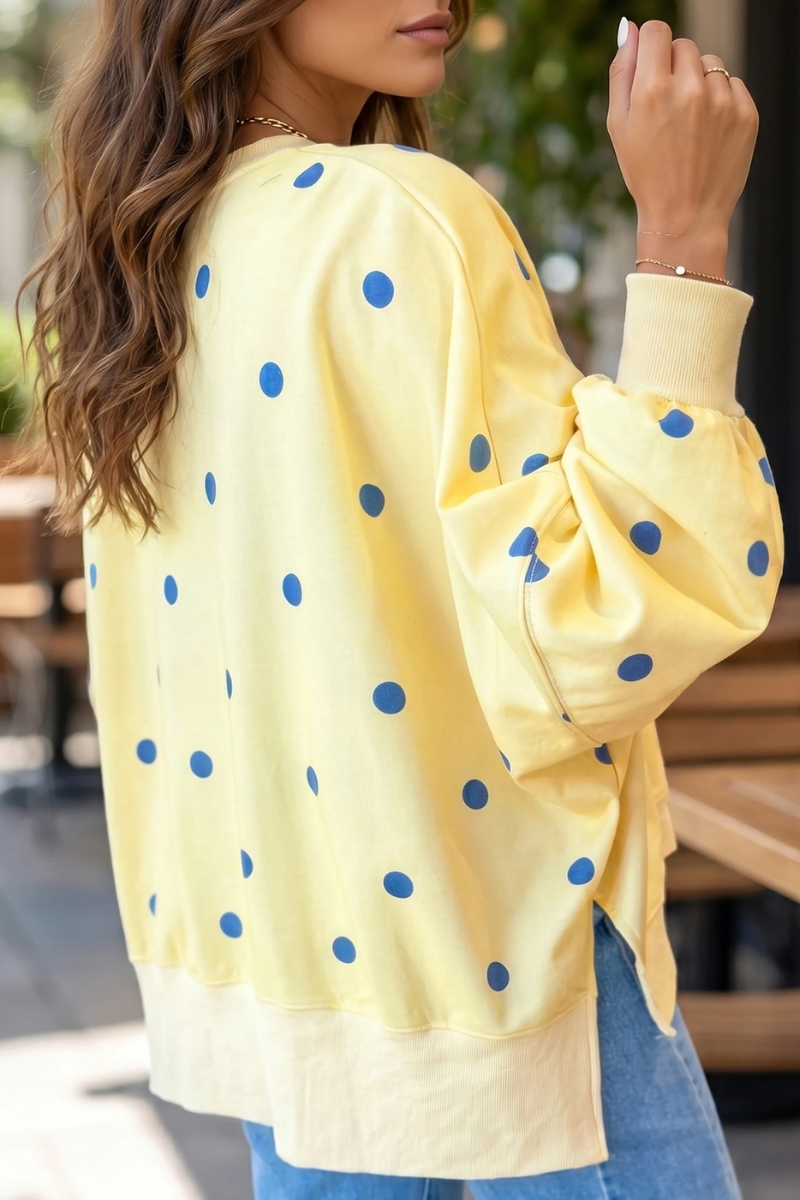 Women's Fall/Winter Polka Dot Side Slit Hem Print Oversized Pullover