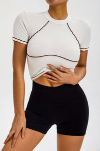 Women'S Color-Blocked High-Stretch Sports Tight-Fitting Short Sleeves