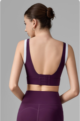 Women's Wide Strap Color-Block Faux Two-Piece Sports Bra