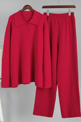 V-neck long-sleeve knitted outfit