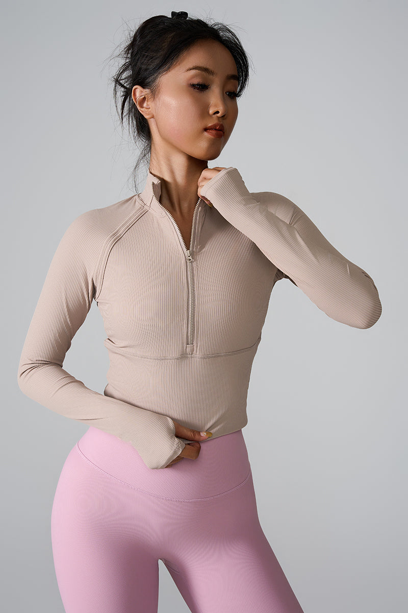 Women'S Stand-Up Collar Half-Zip Slim Yoga Long-Sleeved Jacket