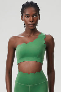 Women Scalloped Single Strap Seamless Plus Size Sports Bra - Removable Padding & Wire-Free