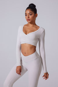 Women'S V-Neck Brushed Cross-Fold Sports Tight Long Sleeves