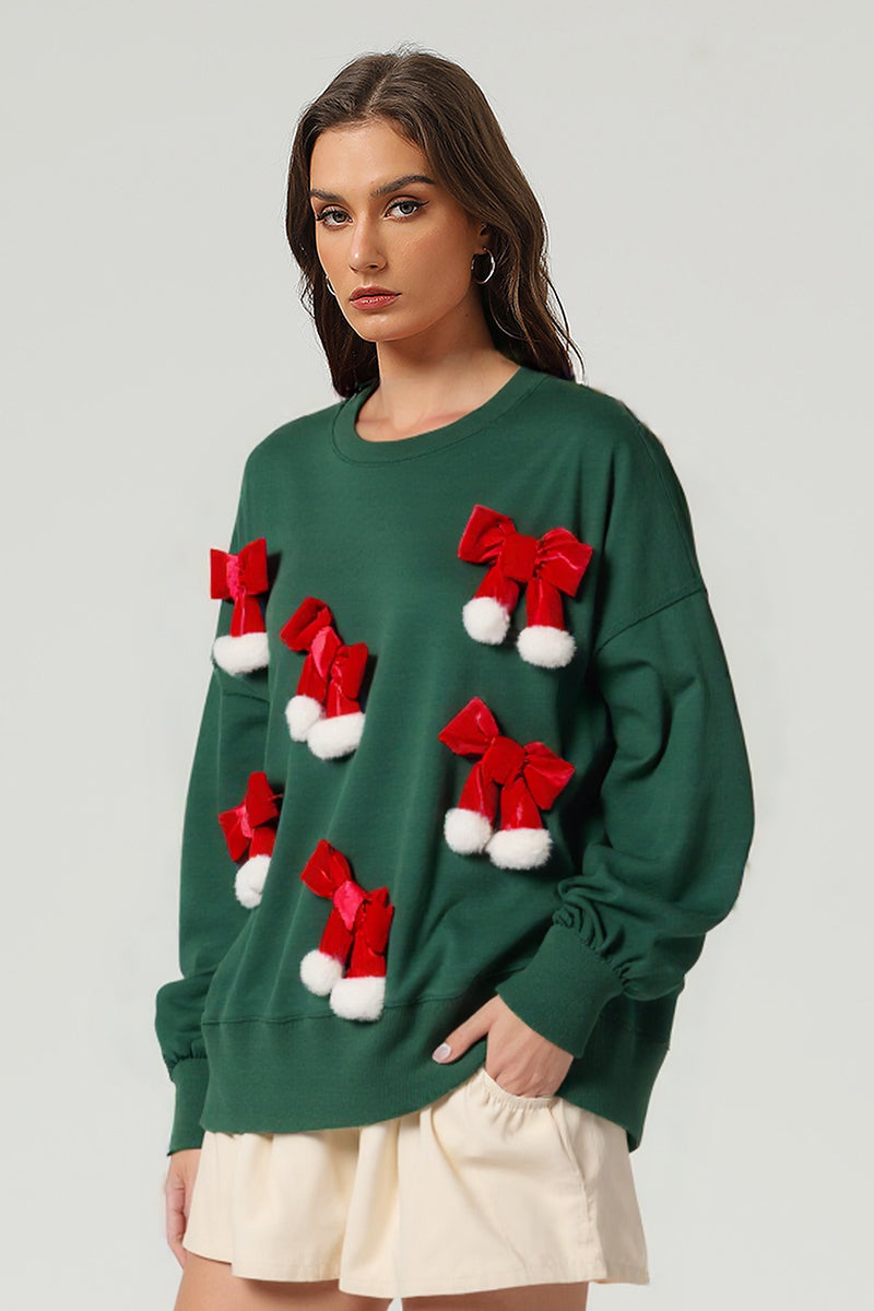 Women's Christmas Bow Decorated Pullover Sweatshirt