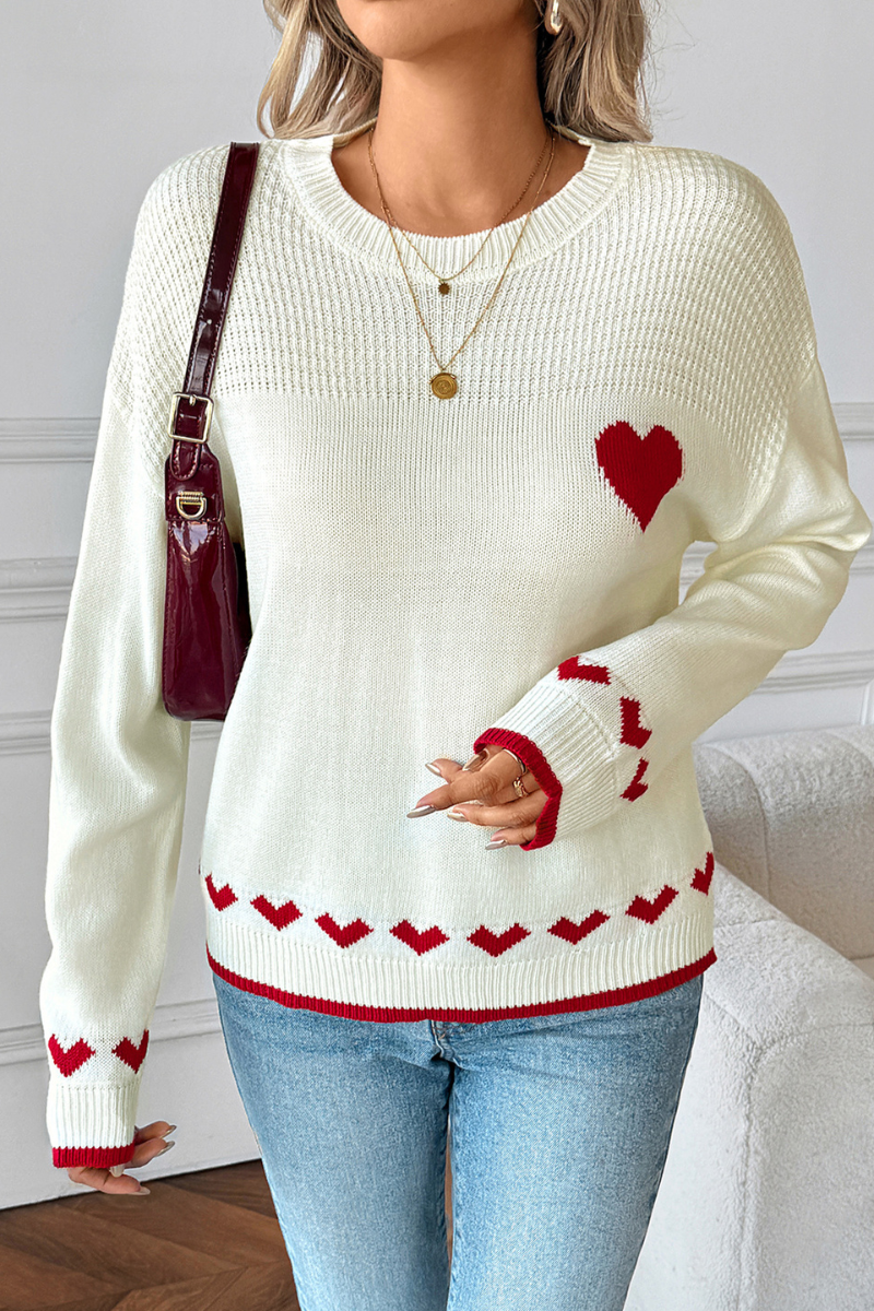 Cozy knitted sweater with heart-shaped design