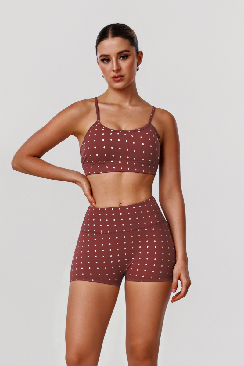 Women's Polka Dot Silver Print Bra & Pleated Shorts Sets