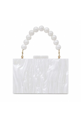 Women's Pearl Handle Acrylic Box Clutch Bag