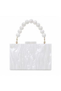 Women's Pearl Handle Acrylic Box Clutch Bag