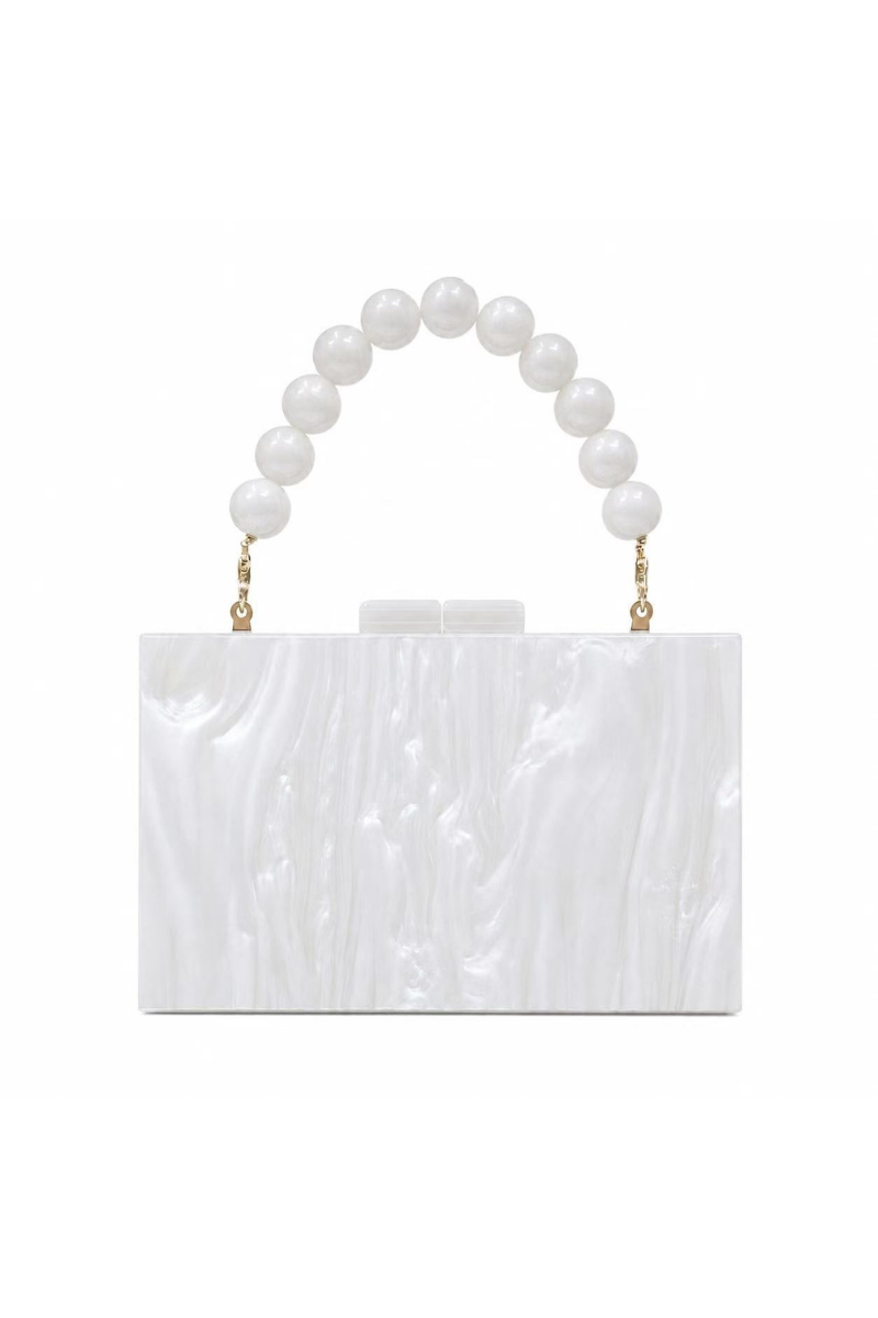Women's Pearl Handle Acrylic Box Clutch Bag