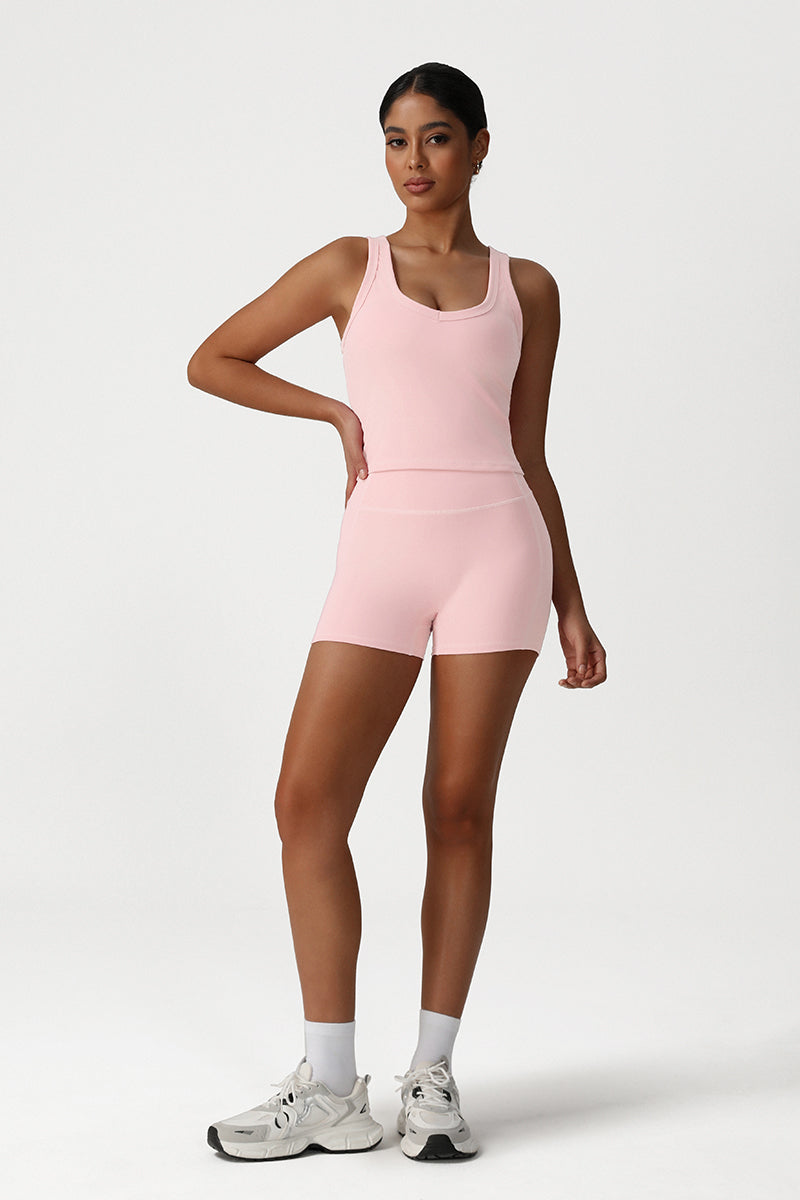 Women Slim Fit Quick-Dry Yoga Set: V-Neck Tank + High Waist Shorts