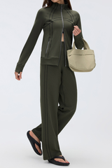 Women's Sports Set:Stand Collar Jacket And Straight Leg Pant