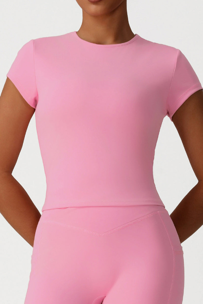 Women Sports Round-Neck Short-Sleeve Tight-Fit Quick-Dry High-Elasticity Yoga T-Shirt