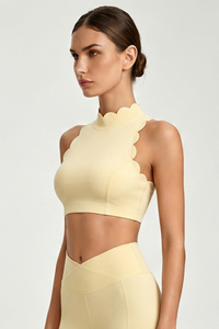 Women's Scallop-Edge High-Neck Cropped Cut Out Top