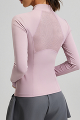 V-shaped mesh long-sleeved top