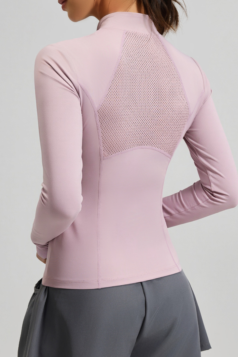 V-shaped mesh long-sleeved top