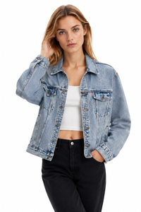 Women's Fall Light Wash Drop Shoulder Denim Jacket