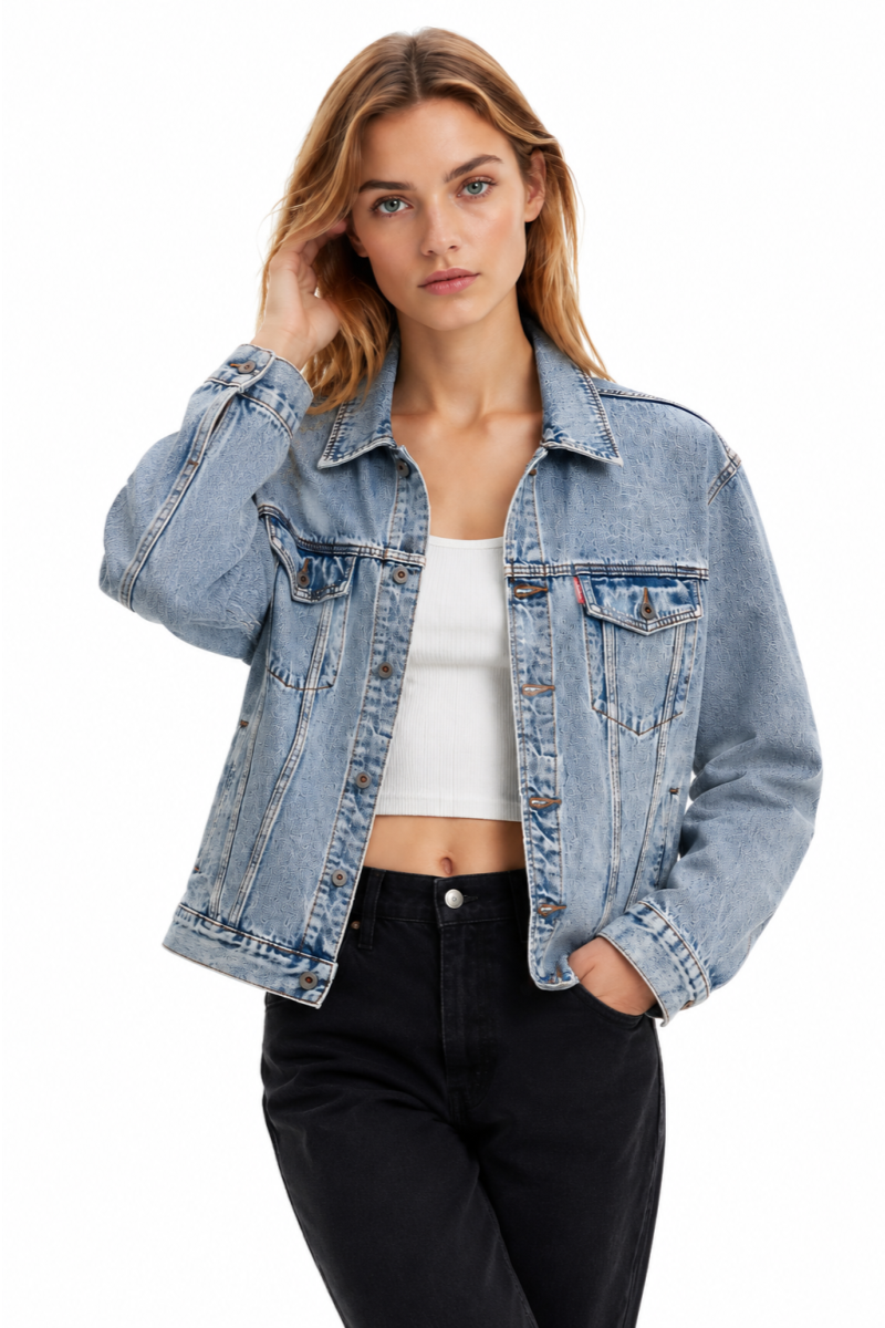 Women's Fall Light Wash Drop Shoulder Denim Jacket